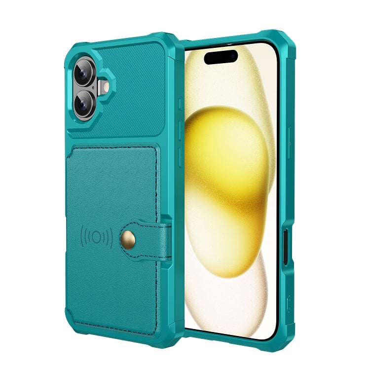 For iPhone 16 Plus Magnetic Wallet Card Bag Leather Phone Case(Cyan)