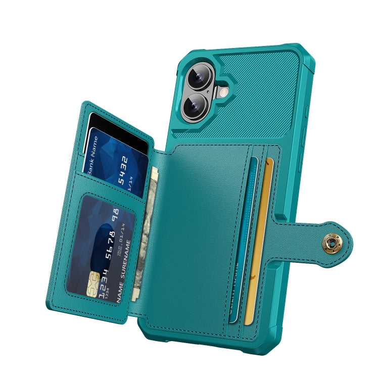 For iPhone 16 Plus Magnetic Wallet Card Bag Leather Phone Case(Cyan)