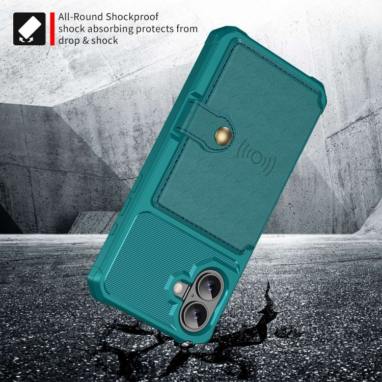 For iPhone 16 Plus Magnetic Wallet Card Bag Leather Phone Case(Cyan)