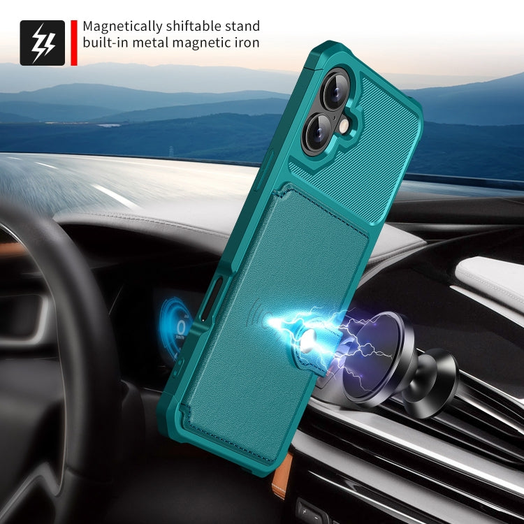 For iPhone 16 Plus Magnetic Wallet Card Bag Leather Phone Case(Cyan)