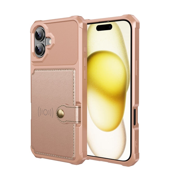 For iPhone 16 Magnetic Wallet Card Bag Leather Phone Case(Rose Gold)