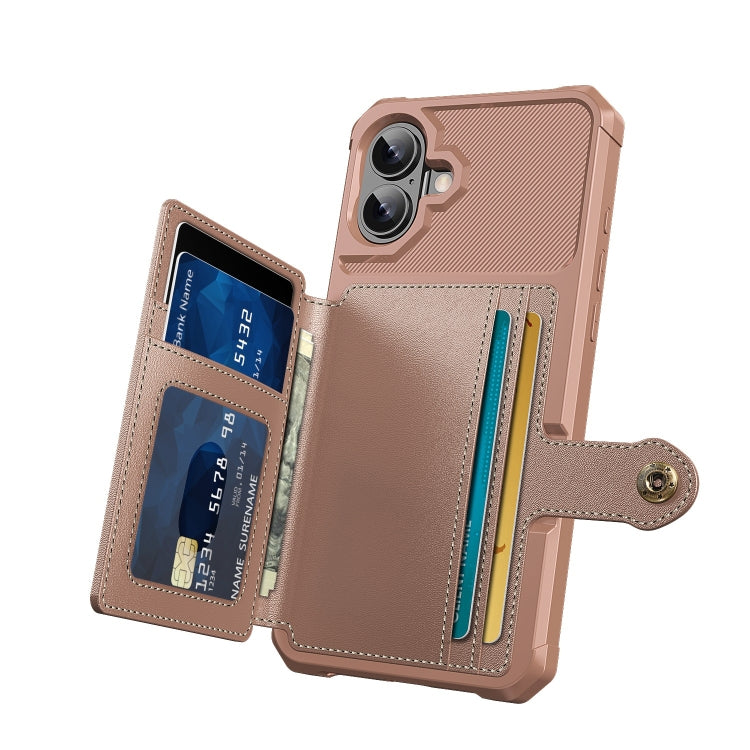 For iPhone 16 Magnetic Wallet Card Bag Leather Phone Case(Rose Gold)