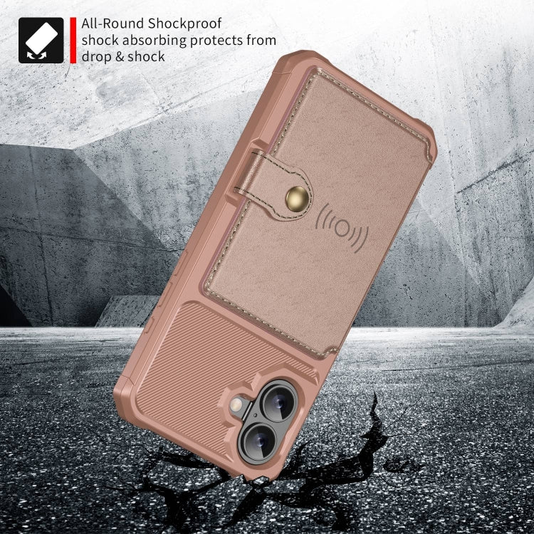 For iPhone 16 Magnetic Wallet Card Bag Leather Phone Case(Rose Gold)