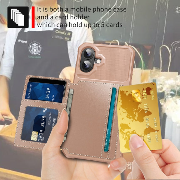 For iPhone 16 Magnetic Wallet Card Bag Leather Phone Case(Rose Gold)