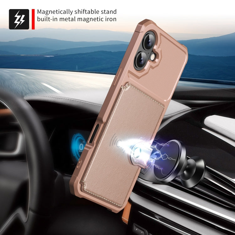 For iPhone 16 Magnetic Wallet Card Bag Leather Phone Case(Rose Gold)