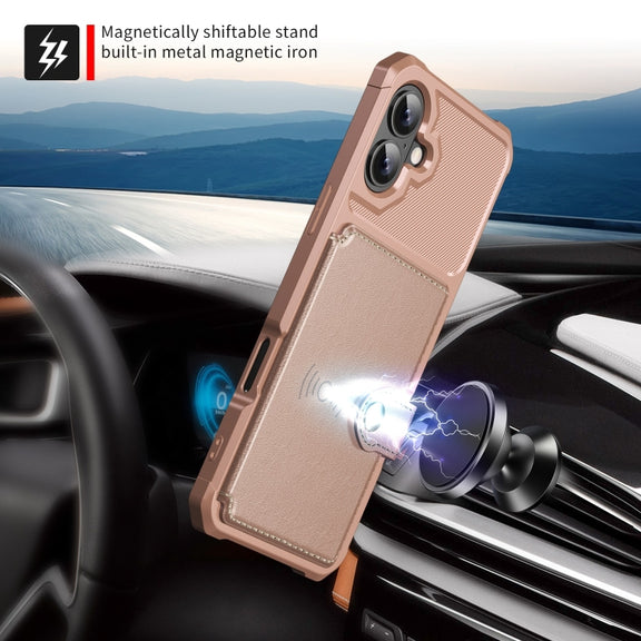 For iPhone 16 Magnetic Wallet Card Bag Leather Phone Case(Rose Gold)