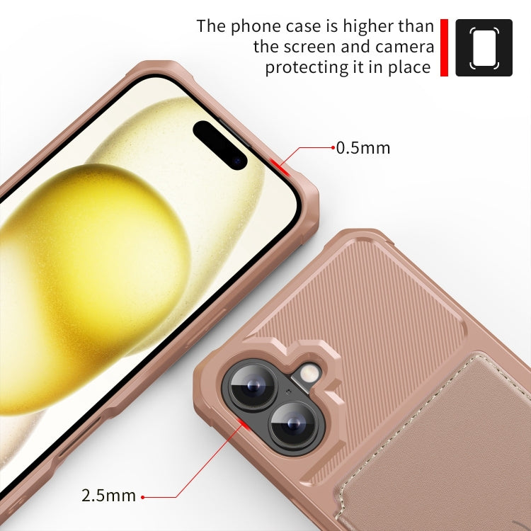 For iPhone 16 Magnetic Wallet Card Bag Leather Phone Case(Rose Gold)