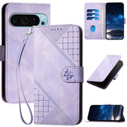 For Google Pixel 9 Pro XL Grid Butterfly Embossed Pattern Leather Phone Case with Lanyard(Light Purple)