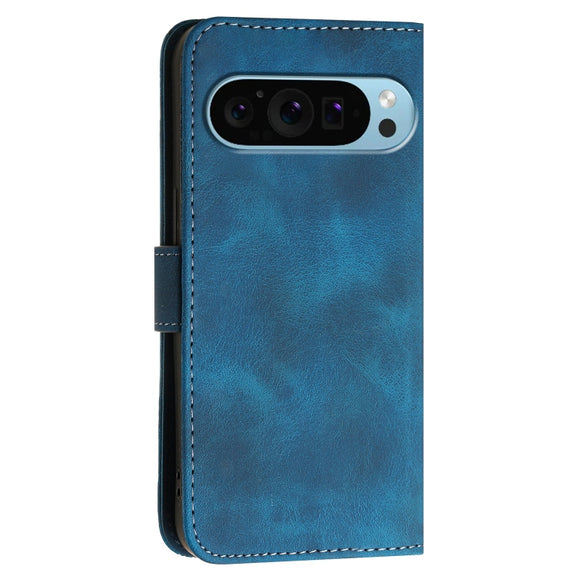 For Google Pixel 9 / 9 Pro YX0080 Grid Butterfly Embossed Pattern Flip Leather Phone Case with Lanyard(Dark Blue)