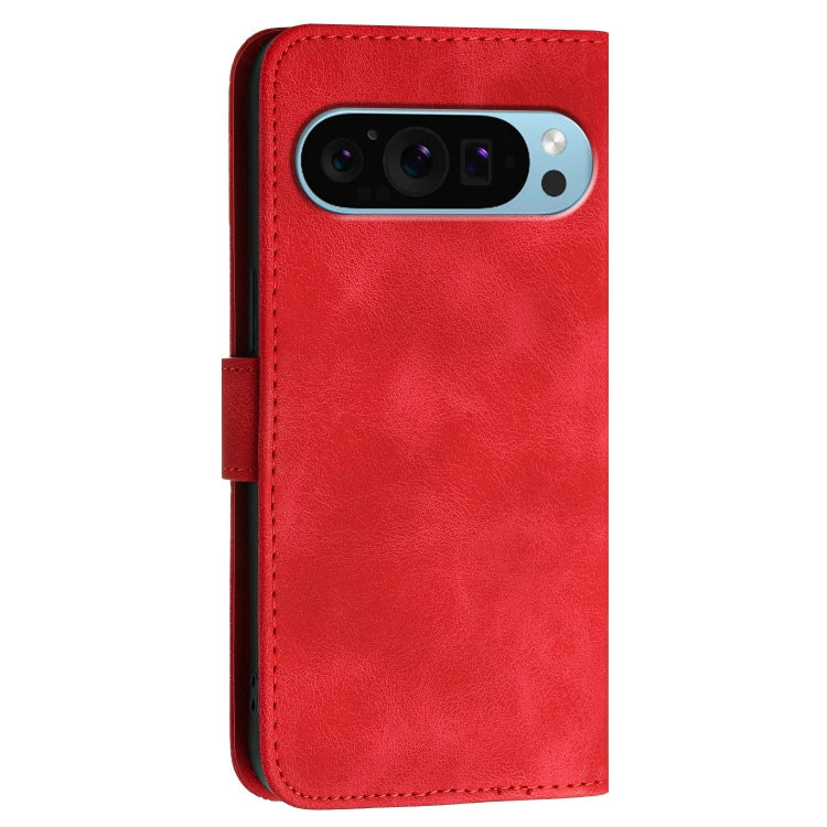 For Google Pixel 9 / 9 Pro YX0080 Grid Butterfly Embossed Pattern Flip Leather Phone Case with Lanyard(Red)