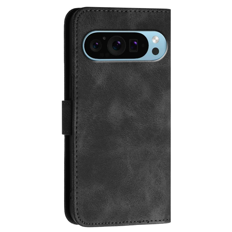 For Google Pixel 9 / 9 Pro Grid Butterfly Embossed Pattern Leather Phone Case with Lanyard(Black)