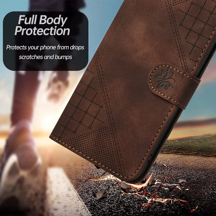 For Google Pixel 9 / 9 Pro YX0080 Grid Butterfly Embossed Pattern Flip Leather Phone Case with Lanyard(Coffee)