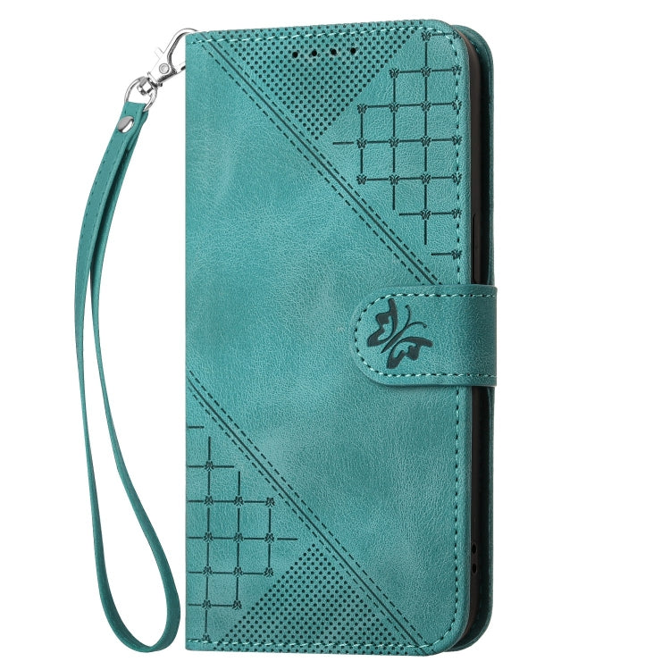 For Google Pixel 9 / 9 Pro YX0080 Grid Butterfly Embossed Pattern Flip Leather Phone Case with Lanyard(Light Blue)