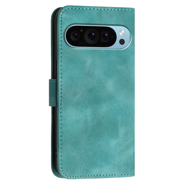 For Google Pixel 9 / 9 Pro YX0080 Grid Butterfly Embossed Pattern Flip Leather Phone Case with Lanyard(Light Blue)