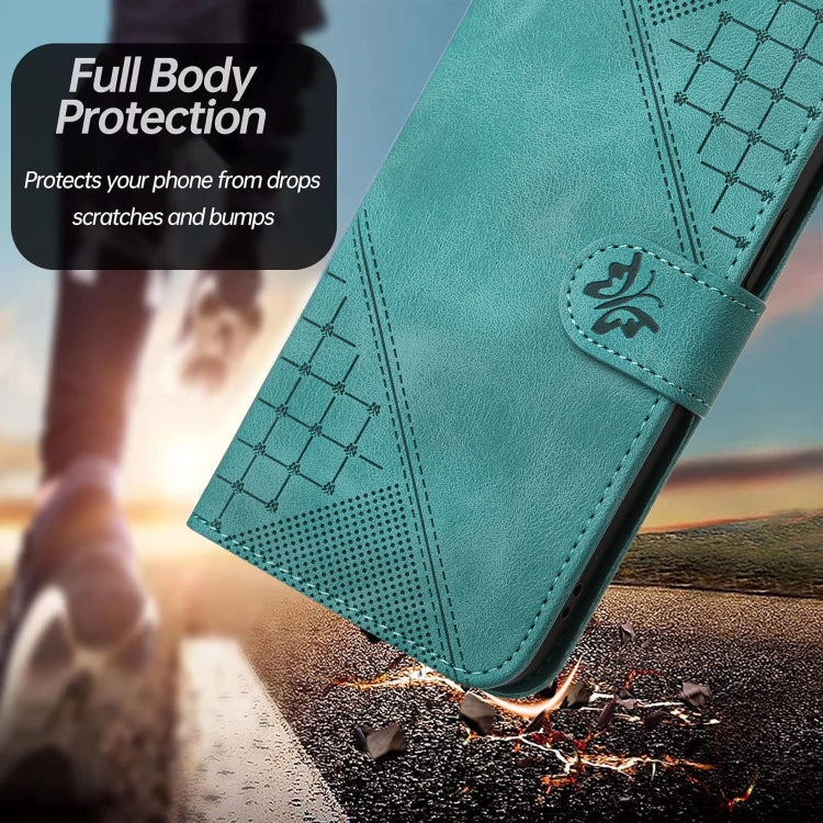 For Google Pixel 9 / 9 Pro YX0080 Grid Butterfly Embossed Pattern Flip Leather Phone Case with Lanyard(Light Blue)