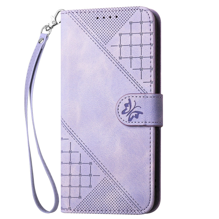 For Google Pixel 9 / 9 Pro YX0080 Grid Butterfly Embossed Pattern Flip Leather Phone Case with Lanyard(Light Purple)