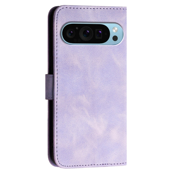 For Google Pixel 9 / 9 Pro YX0080 Grid Butterfly Embossed Pattern Flip Leather Phone Case with Lanyard(Light Purple)