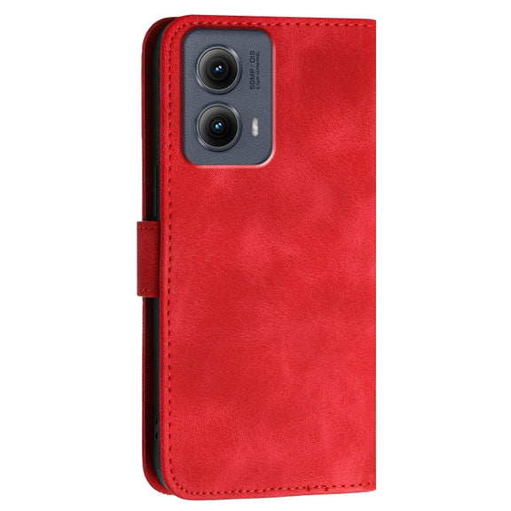 For Motorola Edge 2024 5G Global Grid Butterfly Embossed Pattern Leather Phone Case with Lanyard(Red)