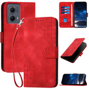 For Motorola Edge 2024 5G Global Grid Butterfly Embossed Pattern Leather Phone Case with Lanyard(Red)