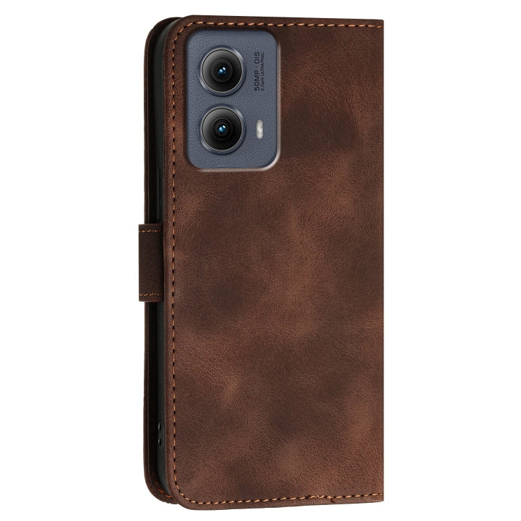 For Motorola Edge 2024 5G Global YX0080 Grid Butterfly Embossed Pattern Flip Leather Phone Case with Lanyard(Coffee)