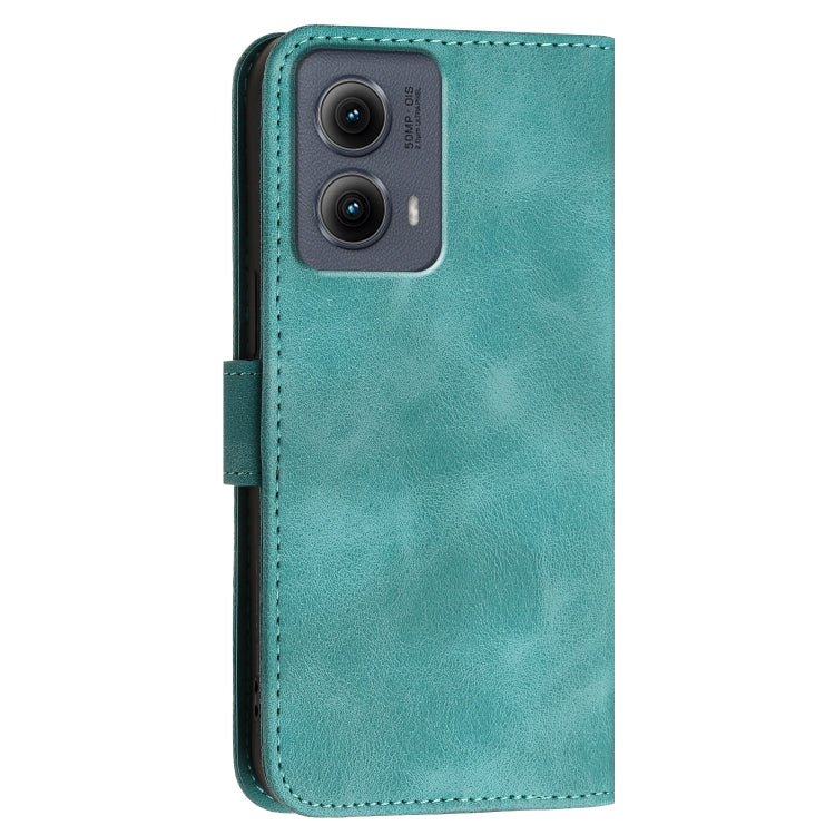 For Motorola Edge 2024 5G Global Grid Butterfly Embossed Pattern Leather Phone Case with Lanyard(Light Blue)