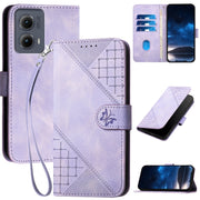 For Motorola Edge 2024 5G Global Grid Butterfly Embossed Pattern Leather Phone Case with Lanyard(Light Purple)
