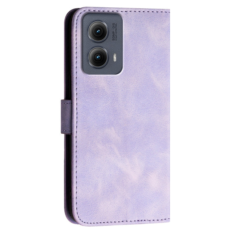 For Motorola Edge 2024 5G Global Grid Butterfly Embossed Pattern Leather Phone Case with Lanyard(Light Purple)