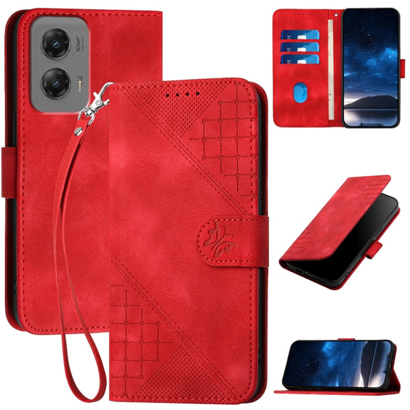 For Motorola Moto G Stylus 5G 2024 YX0080 Grid Butterfly Embossed Pattern Flip Leather Phone Case with Lanyard(Red)