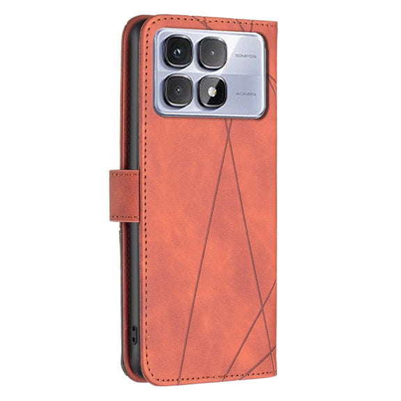 For Redmi K70 Ultra Magnetic Buckle Rhombus Texture Leather Phone Case(Brown)
