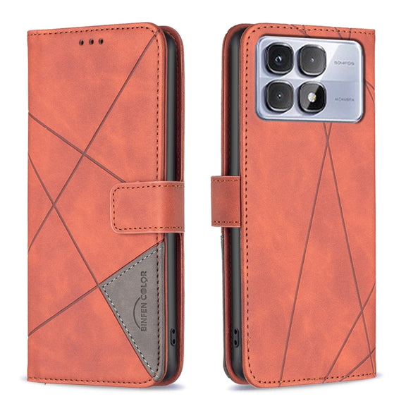 For Redmi K70 Ultra Magnetic Buckle Rhombus Texture Leather Phone Case(Brown)