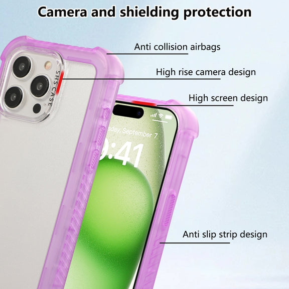 For iPhone 16 Pro Max Transparent Matte TPU Hybrid PC 3-in-1 Phone Case(Purple)