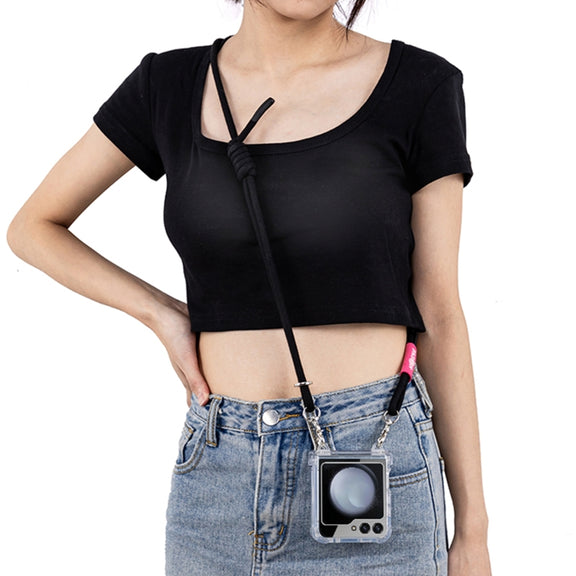 For Samsung Galaxy Z Flip6 / Flip7 FE GKK Airbag Hinge Full Coverage Phone Case with Crossbody Rope(Black)