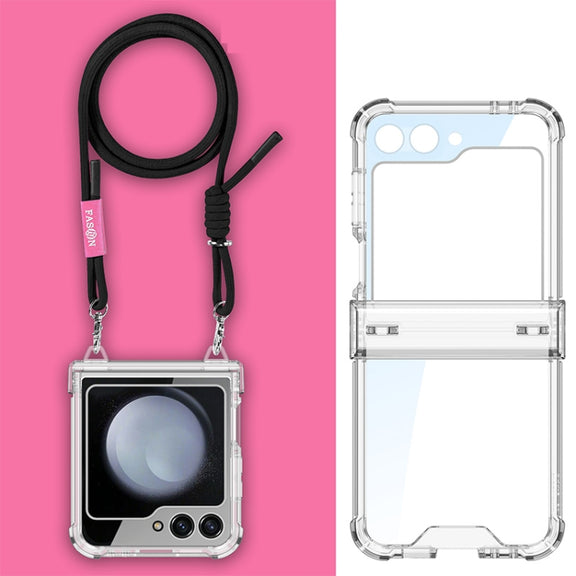 For Samsung Galaxy Z Flip6 / Flip7 FE GKK Airbag Hinge Full Coverage Phone Case with Crossbody Rope(Black)