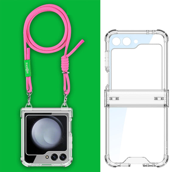 For Samsung Galaxy Z Flip5 GKK Airbag Hinge Full Coverage Phone Case with Crossbody Rope(Pink)