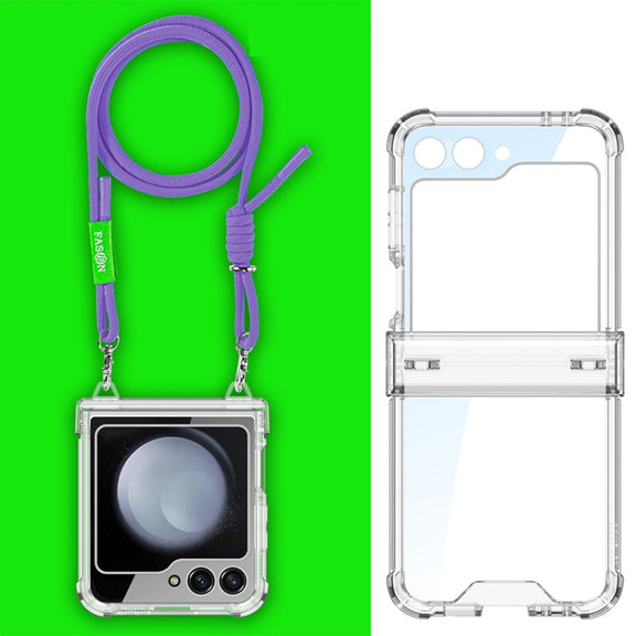 For Samsung Galaxy Z Flip5 GKK Airbag Hinge Full Coverage Phone Case with Crossbody Rope(Purple)