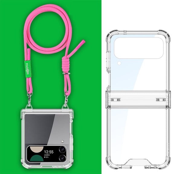 For Samsung Galaxy Z Flip4 GKK Airbag Hinge Full Coverage Phone Case with Crossbody Rope(Pink)