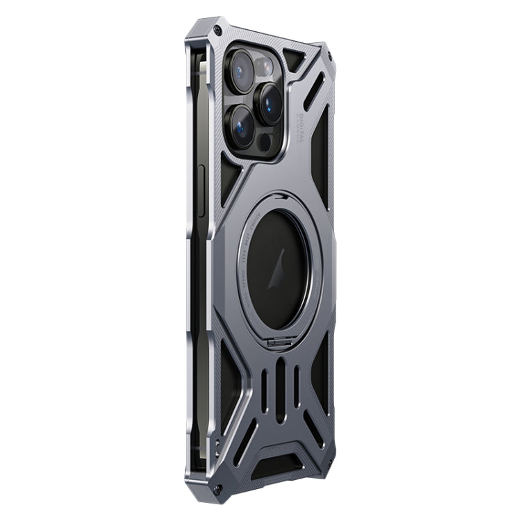 For iPhone 16 Pro Max Aluminum Alloy Borderless MagSafe Rotating Holder Phone Case(Grey)
