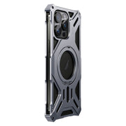 For iPhone 16 Pro Max Aluminum Alloy Borderless MagSafe Rotating Holder Phone Case(Grey)