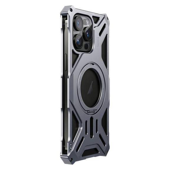 For iPhone 16 Pro Max Aluminum Alloy Borderless MagSafe Rotating Holder Phone Case(Grey)