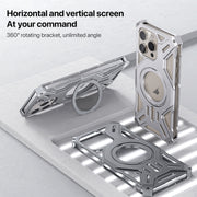 For iPhone 16 Aluminum Alloy Borderless MagSafe Rotating Holder Phone Case(Silver)