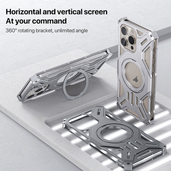 For iPhone 16 Aluminum Alloy Borderless MagSafe Rotating Holder Phone Case(Silver)