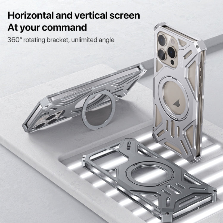 For iPhone 16 Aluminum Alloy Borderless MagSafe Rotating Holder Phone Case(Grey)