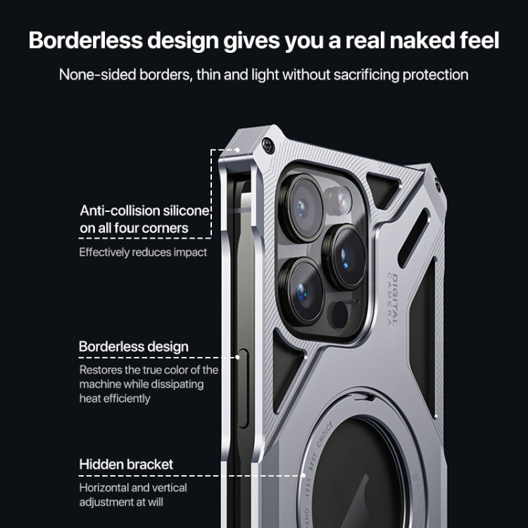 For iPhone 16 Aluminum Alloy Borderless MagSafe Rotating Holder Phone Case(Silver)