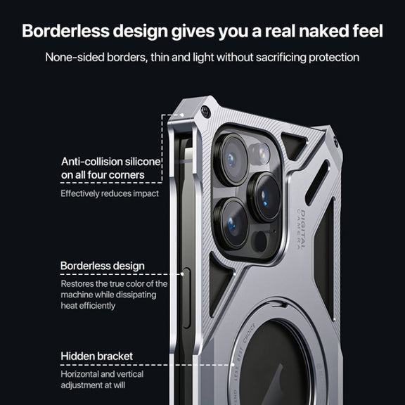 For iPhone 16 Aluminum Alloy Borderless MagSafe Rotating Holder Phone Case(Silver)