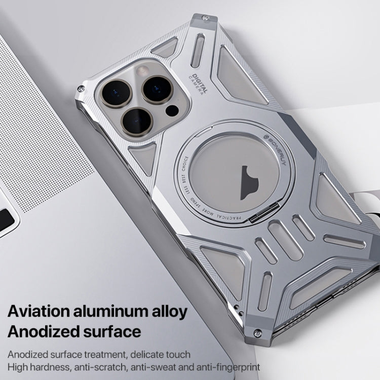 For iPhone 16 Pro Max Aluminum Alloy Borderless MagSafe Rotating Holder Phone Case(Grey)