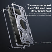 For iPhone 16 Aluminum Alloy Borderless MagSafe Rotating Holder Phone Case(Silver)