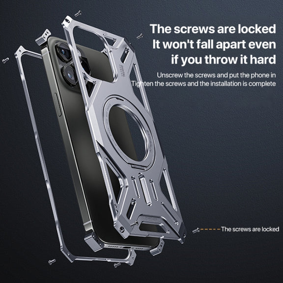For iPhone 16 Aluminum Alloy Borderless MagSafe Rotating Holder Phone Case(Silver)