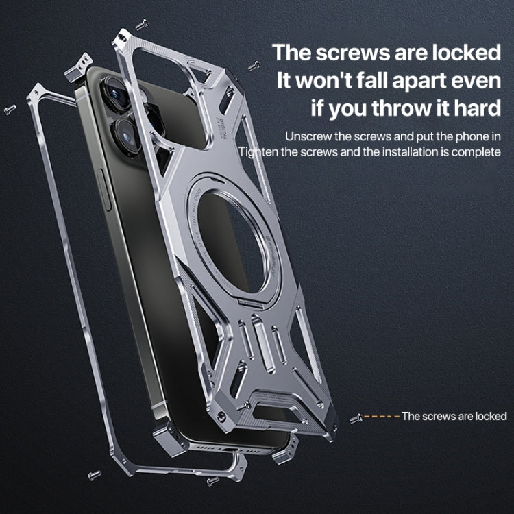 For iPhone 16 Aluminum Alloy Borderless MagSafe Rotating Holder Phone Case(Silver)