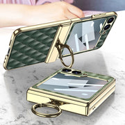 For Samsung Galaxy Z Flip6 / Flip7 FE GKK Rhombus Pattern Integrated Electroplated Leather Phone Case with Ring(Pink)