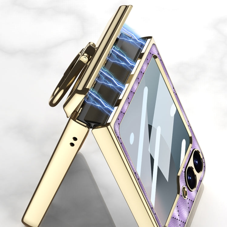 For Samsung Galaxy Z Flip6 / Flip7 FE GKK Rhombus Pattern Integrated Electroplated Leather Phone Case with Ring(Pink)